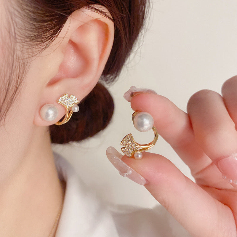 577.Pearl Ginkgo Leaf Earrings