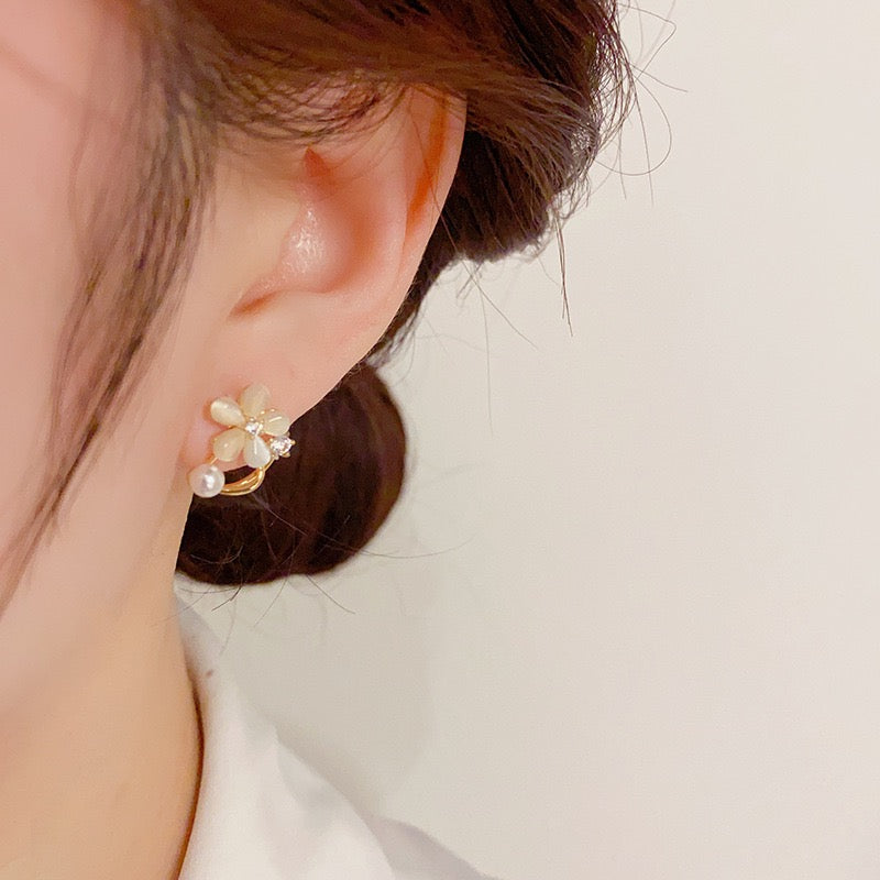 578.Cat's Eye Flower Earrings