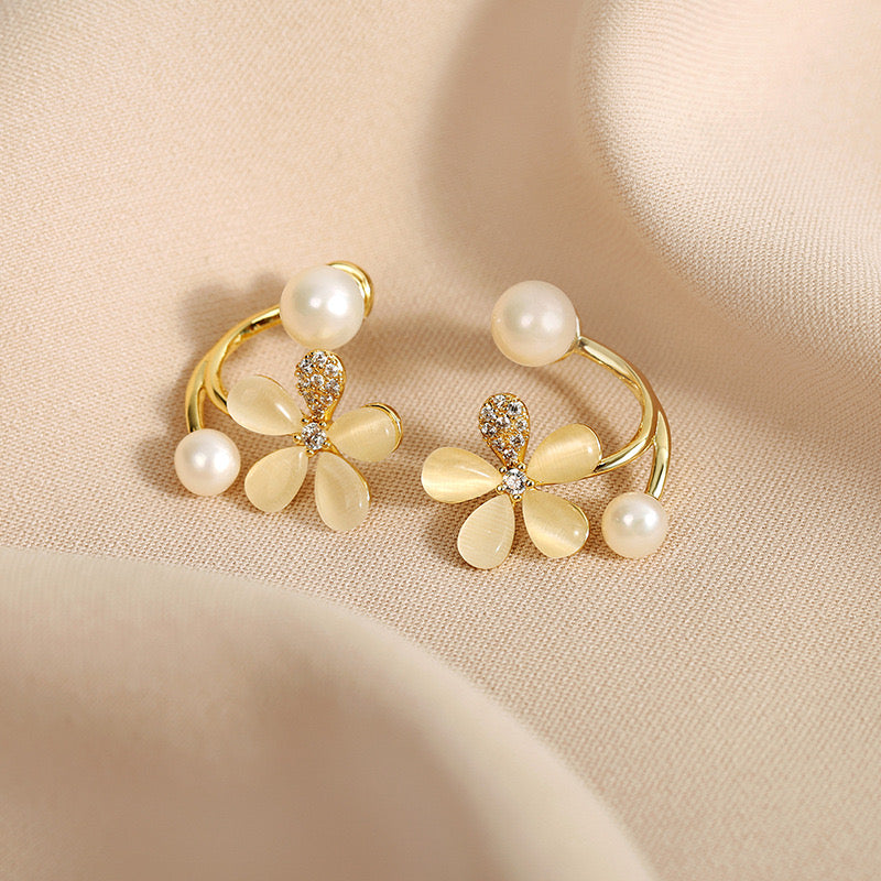 578.Cat's Eye Flower Earrings