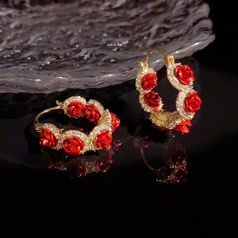 407.Red Rose Earrings