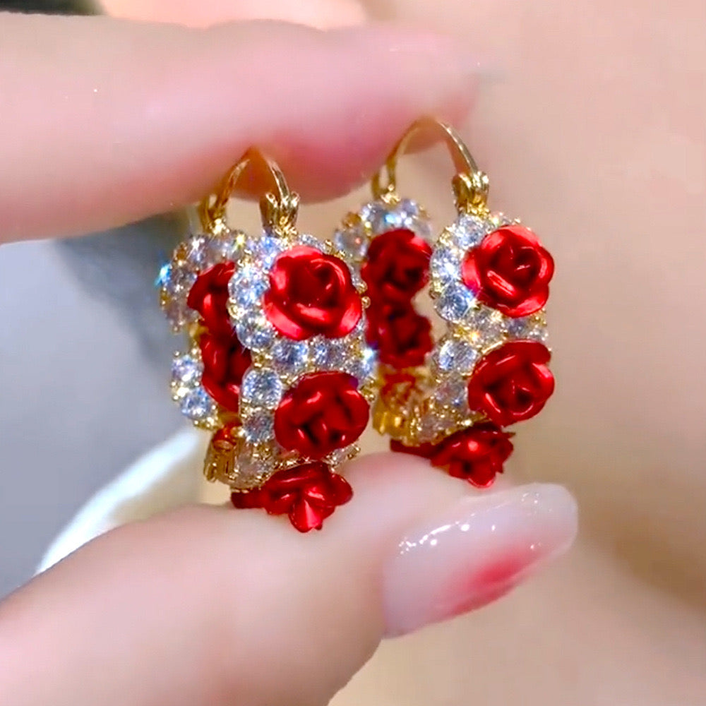 407.Red Rose Earrings