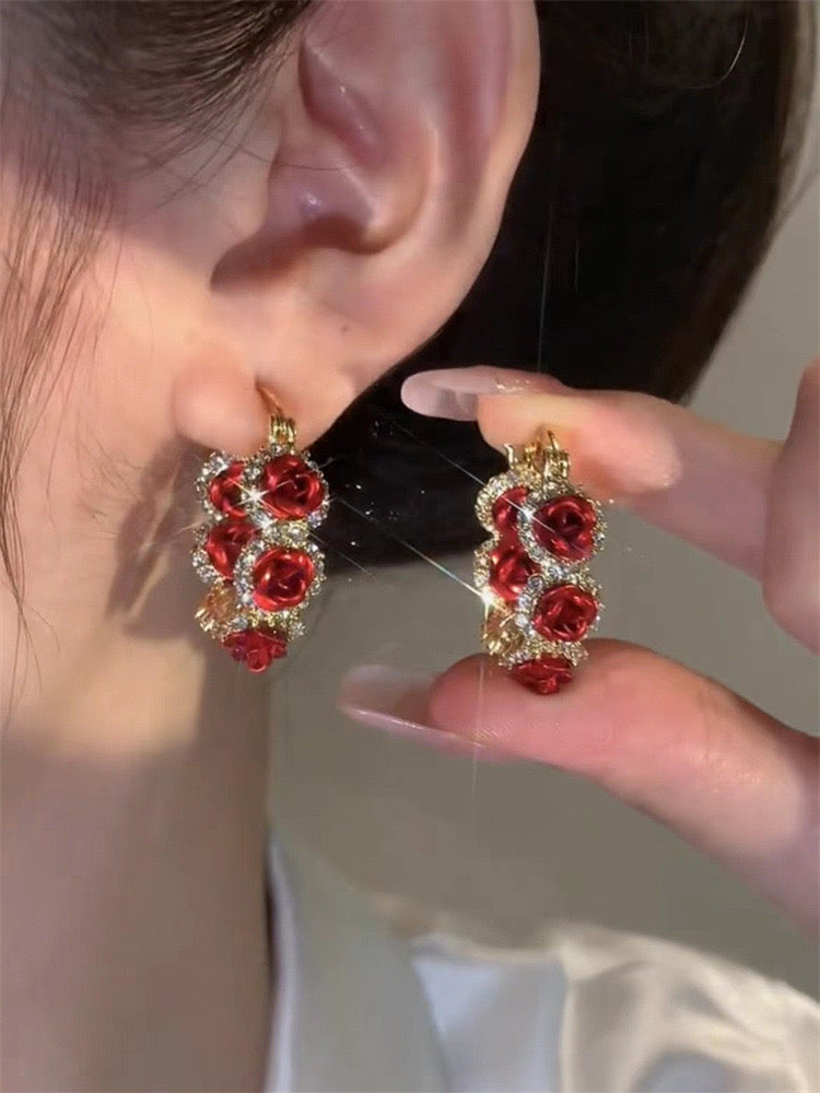 407.Red Rose Earrings
