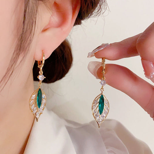 78.Zircon Green Leaf Earrings